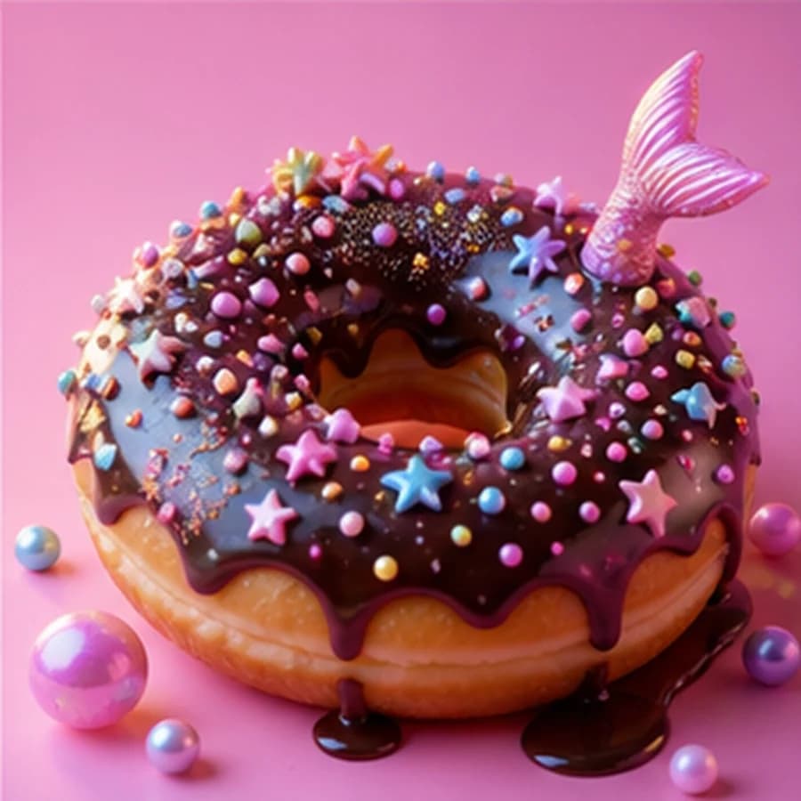 Whimsical shiny chocolate donut media sample