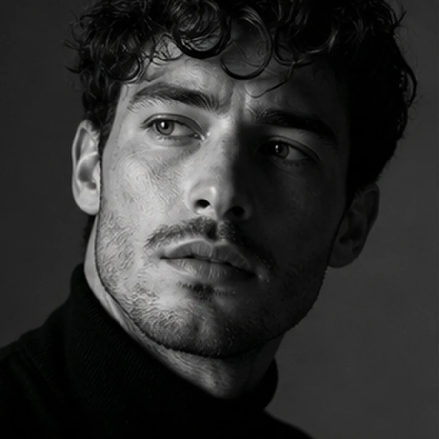Black and white mysterious man portrait