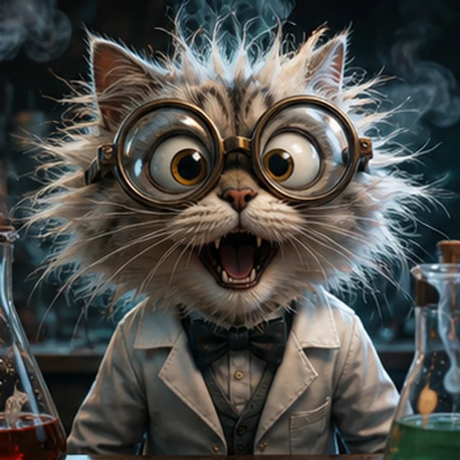 Crazy scientist cat media sample