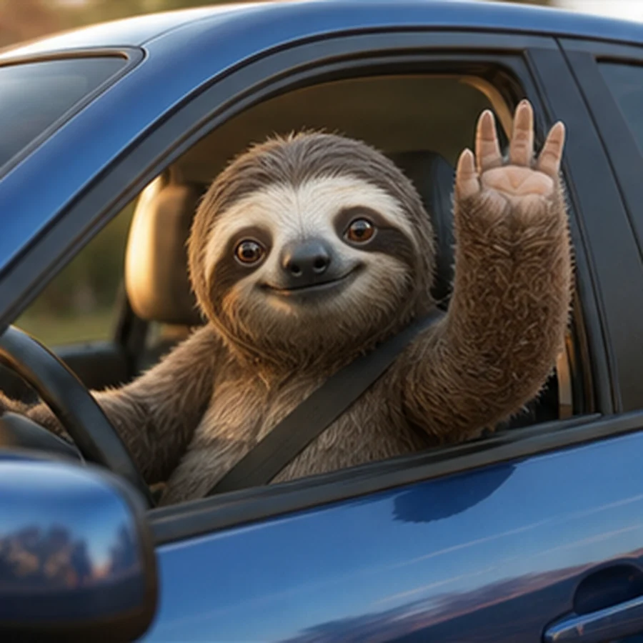 Cute sloth driving a car