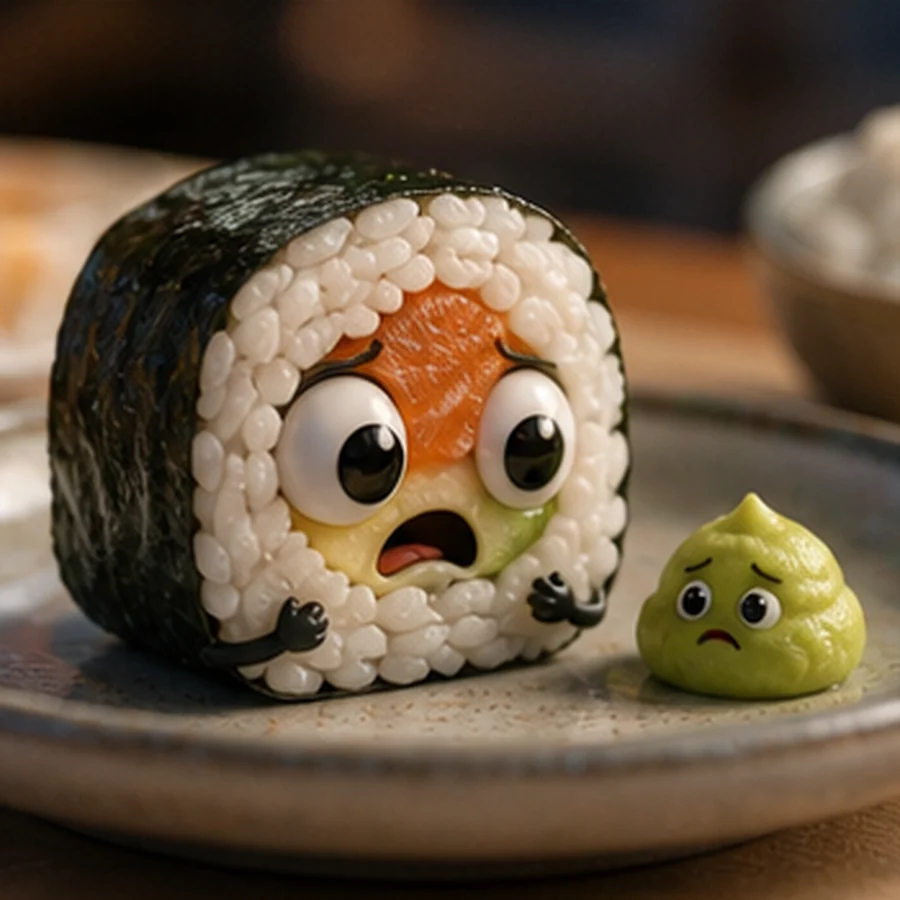 Cute sushi and wasabi characters