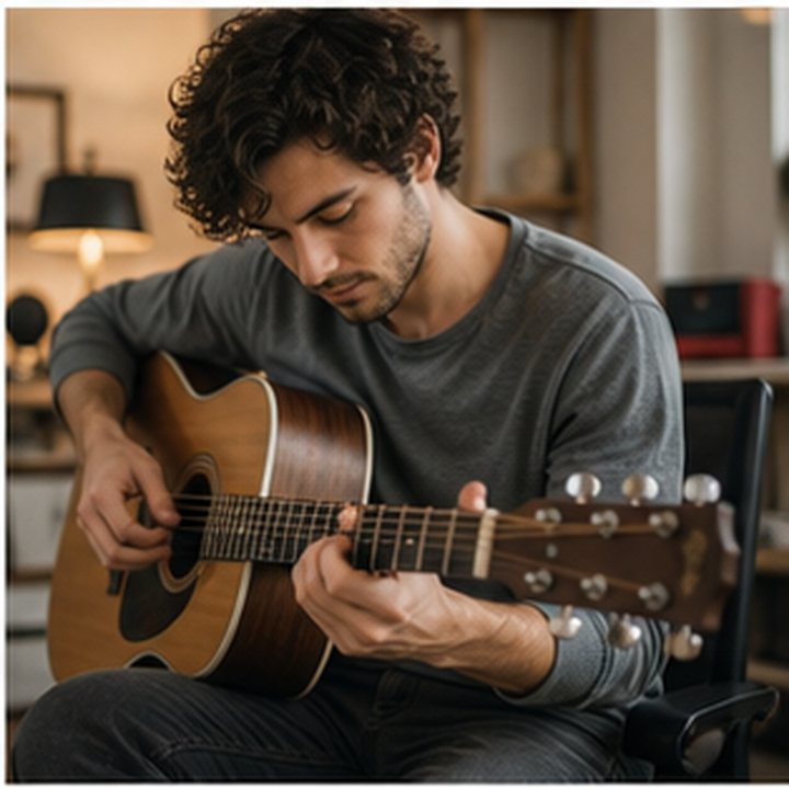 Musician Tuning Guitar