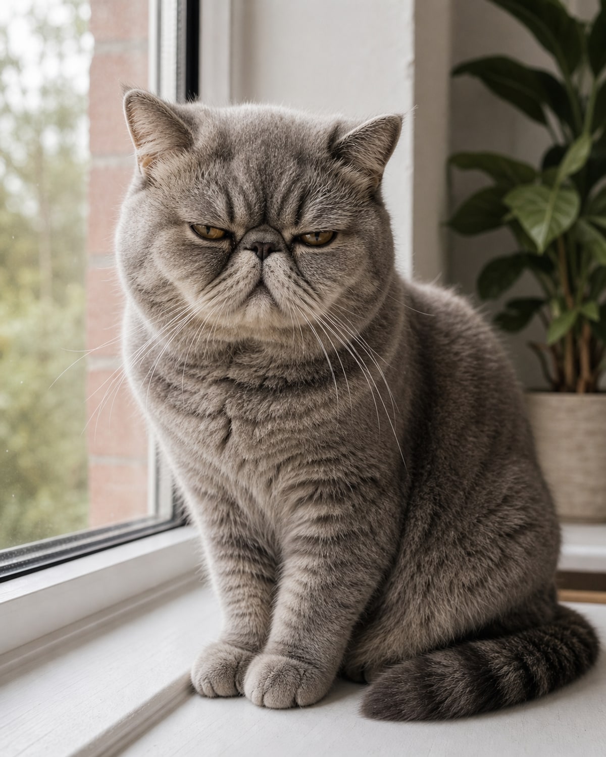 Grumpy Gray Cat Window